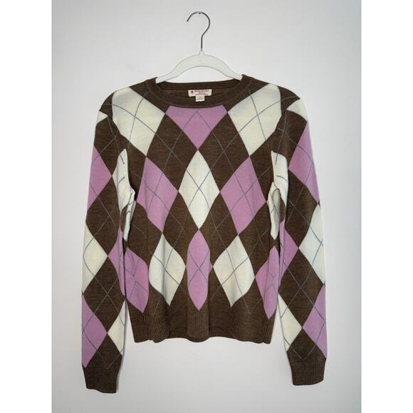 NWOT VTG Y2K Brooks Brothers Merino Wool Preppy Academia Argyle Pink Sweater S - Picture 1 of 5